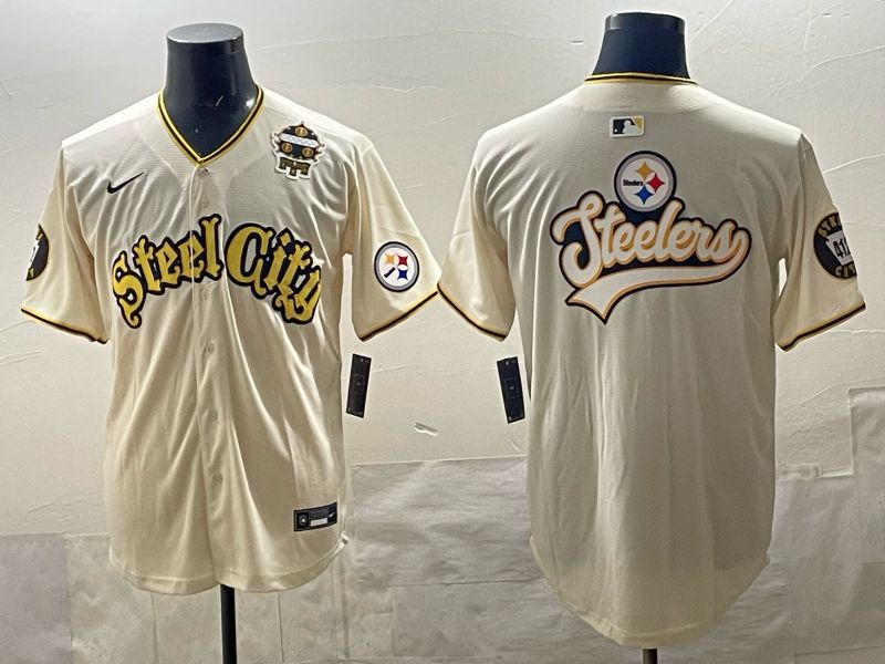 Men 2025 Nike Pittsburgh Steelers Blank Cream Limited NFL Jersey style 017->pittsburgh steelers->NFL Jersey